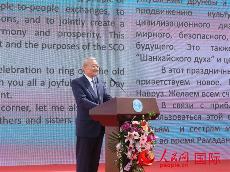 上海合作組織秘書長張明致辭。人民網(wǎng) 褚夢琦攝