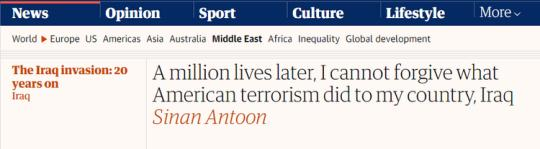 【世界說】伊拉克作家刊文痛斥美國：100萬人喪生，就是美國恐怖主義在伊拉克造成的后果 無法原諒！