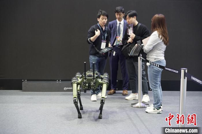 圖為觀眾在展會參觀機器人?！⑿?攝