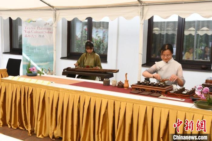 圖為余亞麗茶藝展示，王曉嬋古琴演奏 柏林中國文化中心供圖。