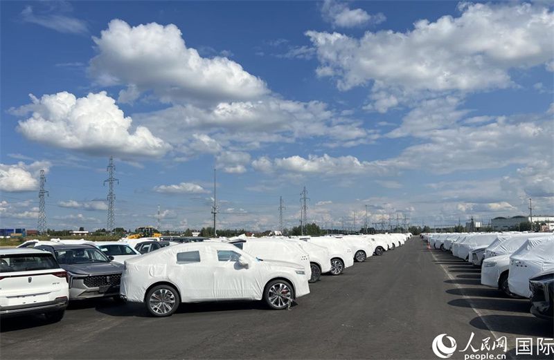 莫斯科別雷拉斯特物流中心內(nèi)的中國品牌汽車。人民網(wǎng)記者 申佳平攝