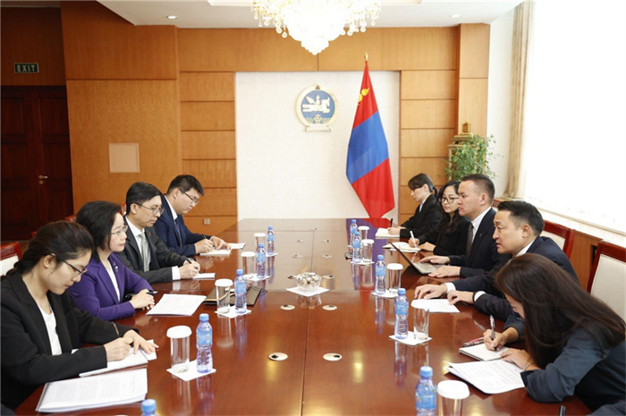 10月31日，中國(guó)駐蒙古國(guó)大使沈敏娟到任拜會(huì)蒙政府辦公廳主任兼蒙古人民黨總書記阿瑪爾巴伊斯格楞。中國(guó)駐蒙古使館供圖