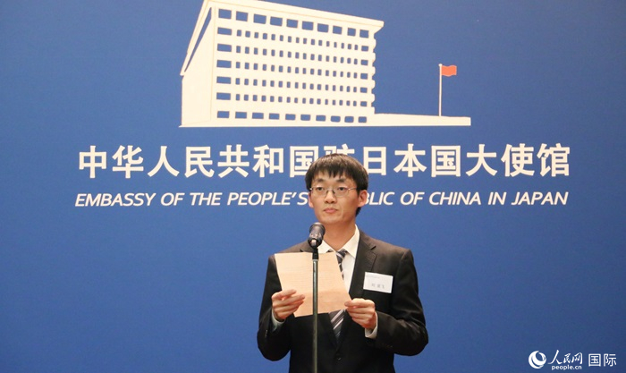 獲獎(jiǎng)學(xué)生代表、大阪大學(xué)博士生劉亞飛發(fā)表感言。人民網(wǎng) 許可攝