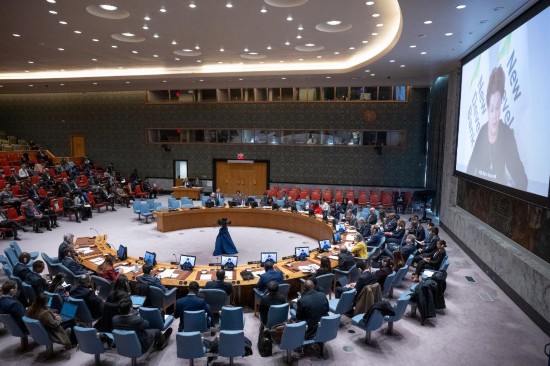 這是2023年11月20日在位于紐約的聯(lián)合國(guó)總部拍攝的安理會(huì)“共同發(fā)展促進(jìn)持久和平”公開辯論會(huì)現(xiàn)場(chǎng)。中國(guó)作為輪值主席，倡議聯(lián)合國(guó)安理會(huì)20日舉行主題為“共同發(fā)展促進(jìn)持久和平”的公開辯論會(huì)。新華社發(fā)（聯(lián)合國(guó)供圖/埃斯金德·德貝卜攝）