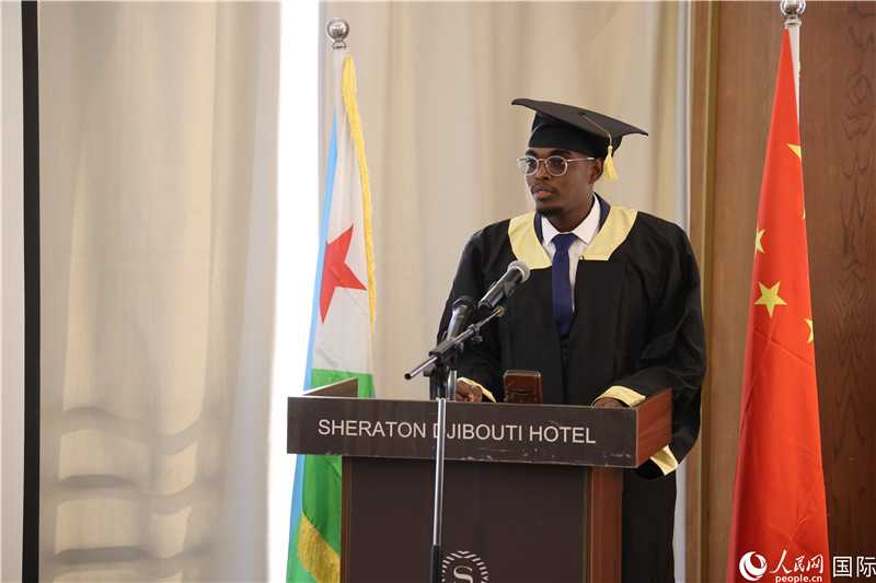 吉布提魯班工坊2023屆畢業(yè)生代表發(fā)言。人民網(wǎng)記者 張志文攝
