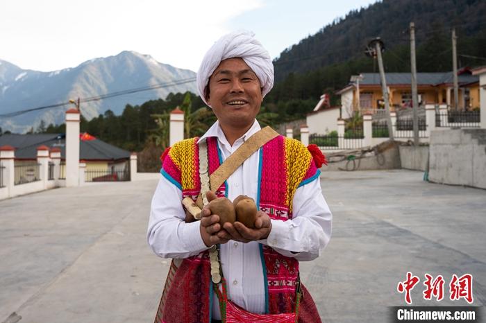 1月29日，京都村委會(huì)主任阿胖正在展示該村種植的獼猴桃。<a target='_blank' ><p  align=