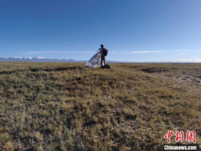 圖為索南達(dá)杰保護(hù)站保護(hù)隊(duì)員在可可西里找到露營(yíng)的葉某。　鄧海平 攝