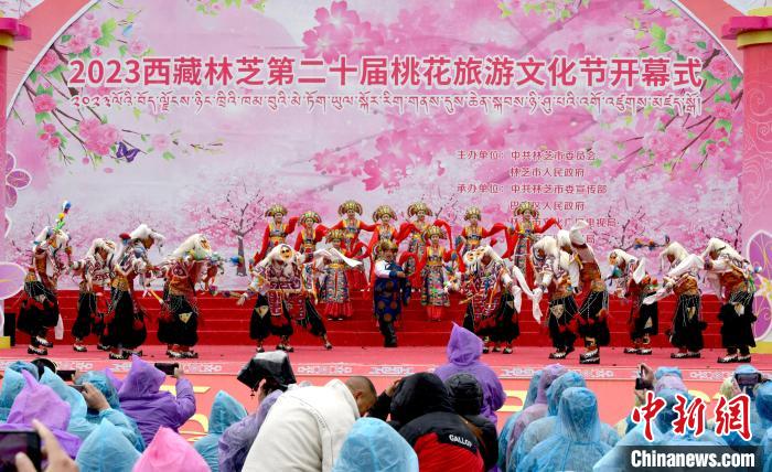 3月28日，西藏林芝第二十屆桃花旅游文化節(jié)開幕式上的文藝表演?！±盍?攝